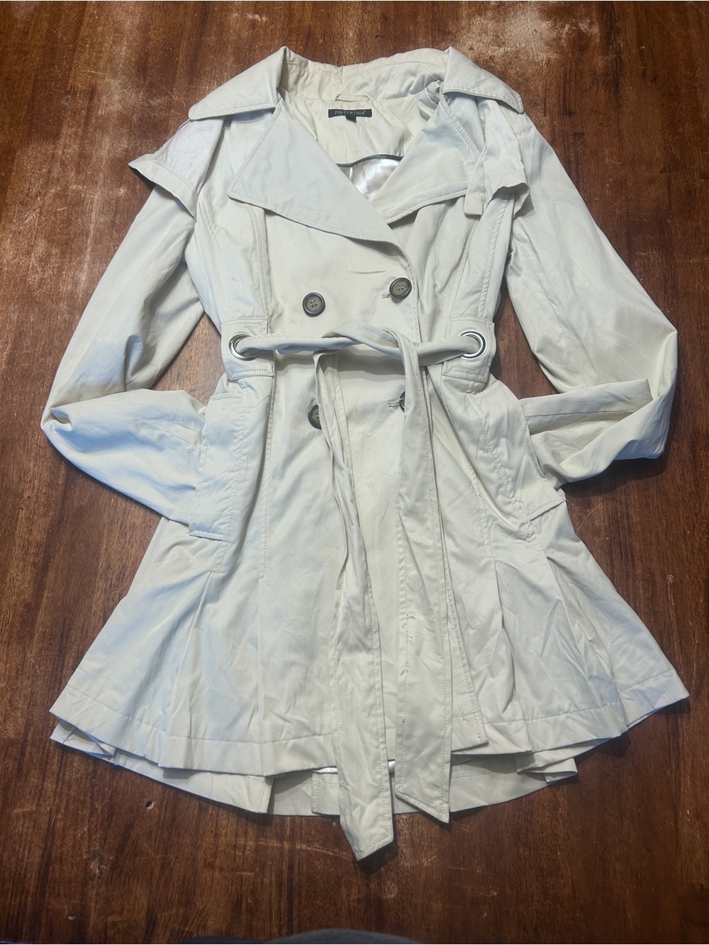 For Cynthia Women's Beige Double-Breasted Trench Coat with Belt